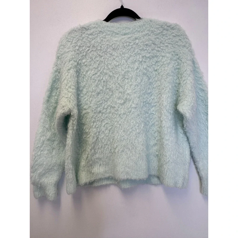 Maeve Anthropologie Mint GreenFuzzy V-Neck‎ Merino Wool Blend Sweater XS